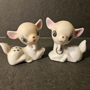 Vintage Ceramic Pair Deer Figurines Resting MCM Japan Paint‎ Missing See Photo